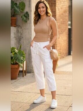 IZOD White Cotton Cargo Capri Pants